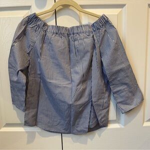 Zara Blue and White Stripe Off The Shoulder Blouse Top Size Small